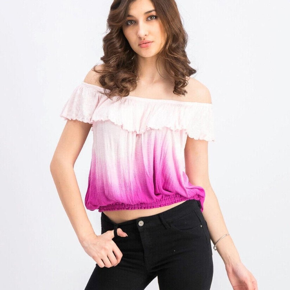Free People Cora Lee Tee Cropped Top Off The Shoulder Ombre Ruffle S New